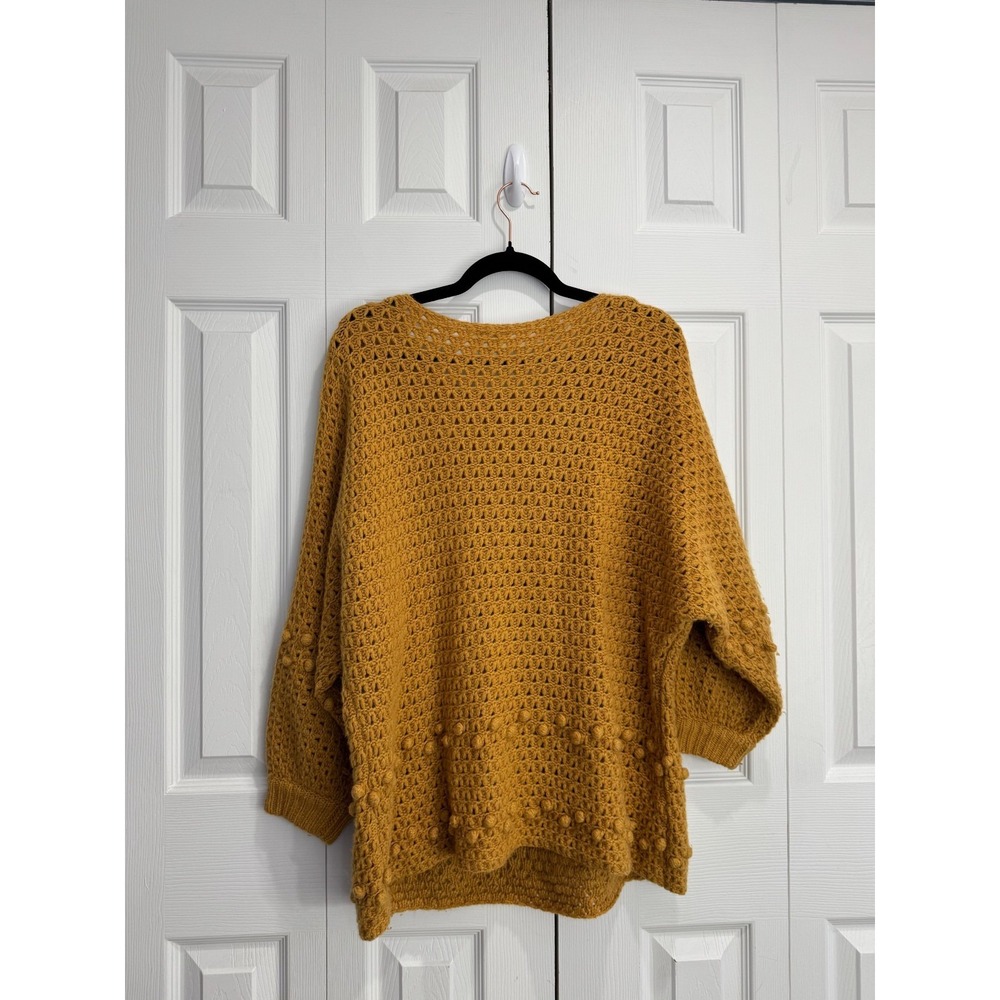 Garnet Hill Cashmere Bobble-Stitch Sweater Women Small‎ Mustard Long Sleeve Cozy